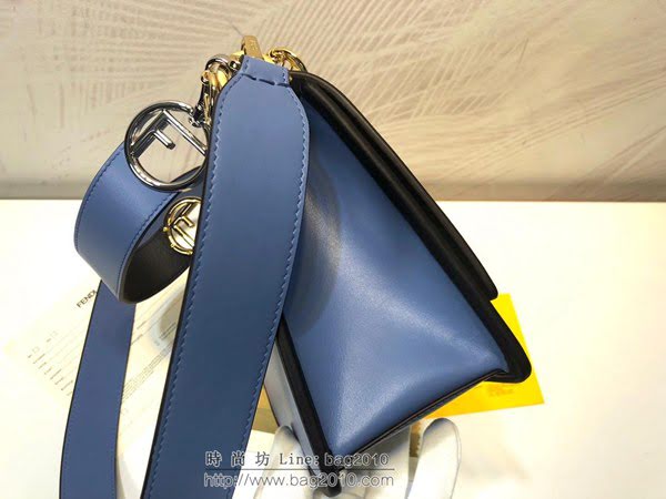 FENDI女包 芬迪新款標誌翻蓋手袋 磁性搭扣 斜挎包 淺藍色小牛皮 手繪FF凸紋印花圖案 芬迪女手提包  fdz2082